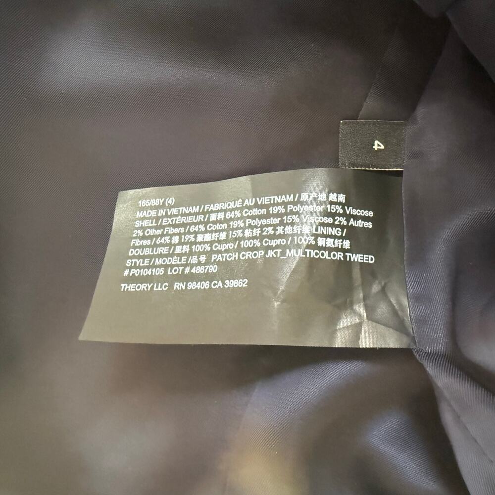 THEORY Patch Tweed Crop Jacket Size 4 - Picture 13 of 13